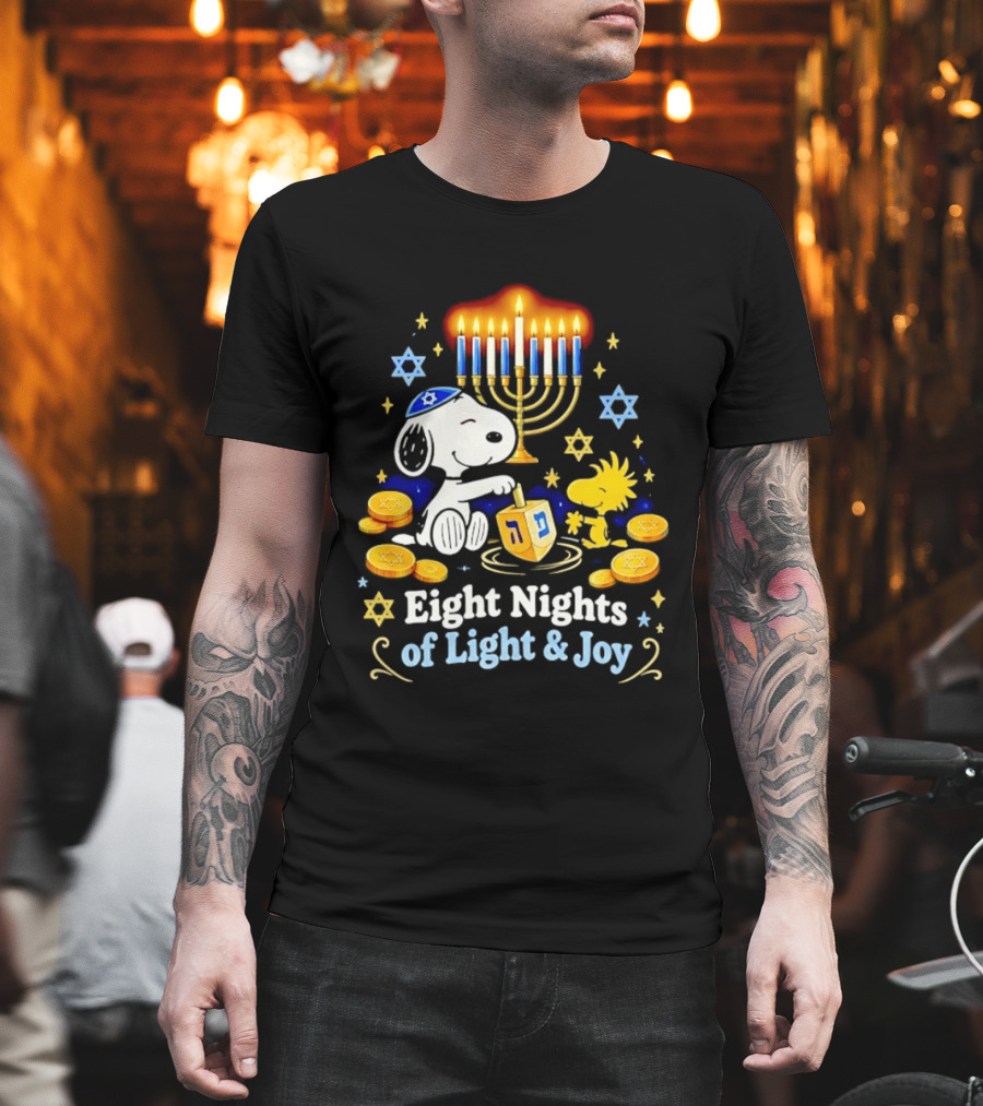 Snoopy Woodstock Hanukkah Menorah Eight Nights Of Light And Joy T-Shirt