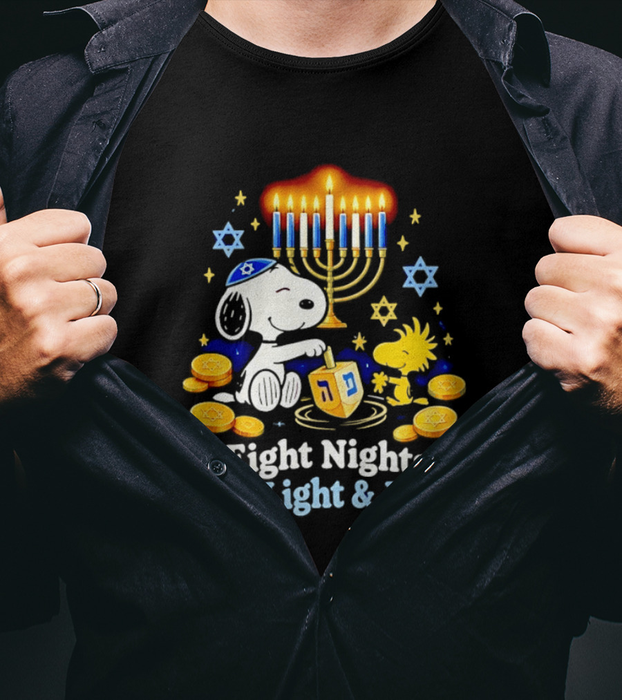 Snoopy Woodstock Hanukkah Menorah Eight Nights Of Light And Joy T-Shirt