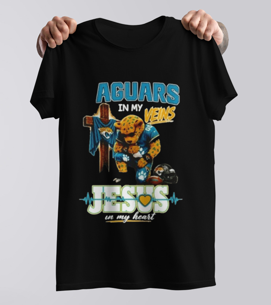 Jaguars In My Veins Jesus In My Heart Jacksonville Jaguars Football Fan Faith T-Shirt