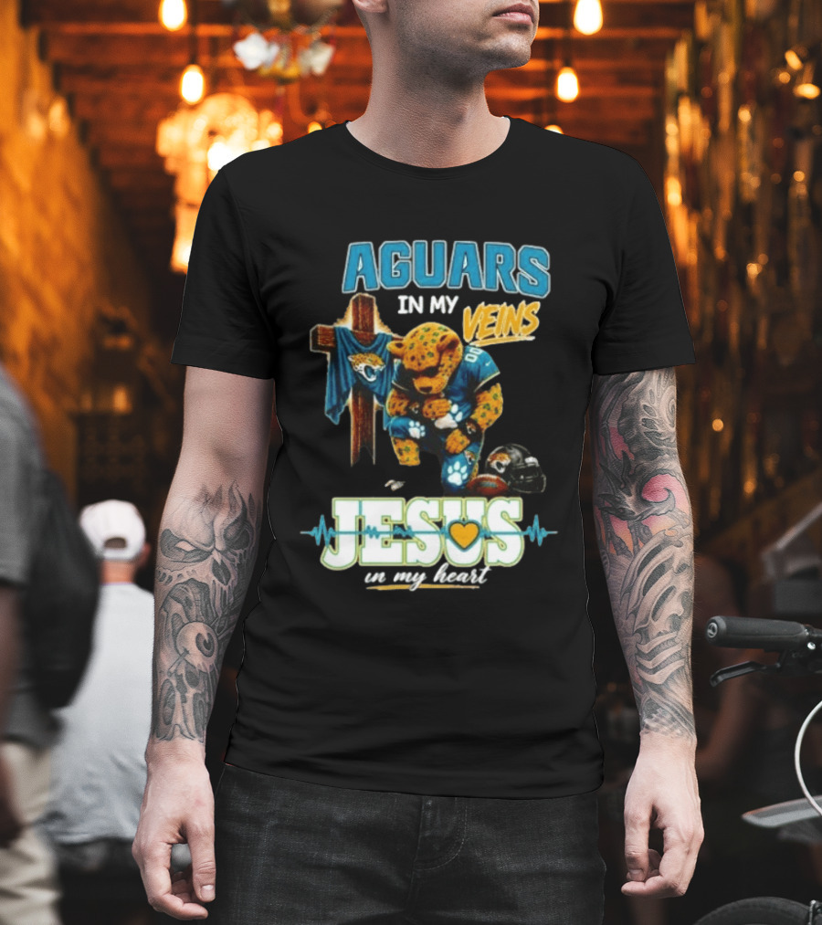 Jaguars In My Veins Jesus In My Heart Jacksonville Jaguars Football Fan Faith T-Shirt
