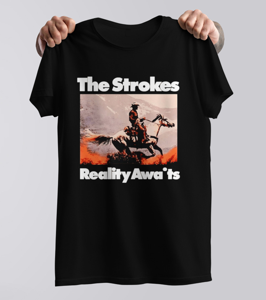 The Strokes Reality Awaits Cowboy On Horseback In Mountains Indie Rock Band T-Shirt