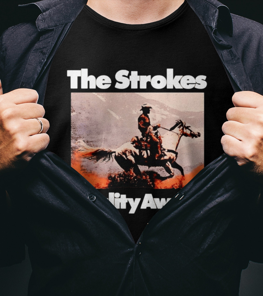 The Strokes Reality Awaits Cowboy On Horseback In Mountains Indie Rock Band T-Shirt