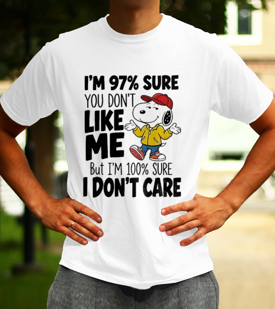 I'm 97% Sure You Don't Like Me But I'm 100% Sure I Don't Care Snoopy Red Hat Yellow Jacket T-Shirt
