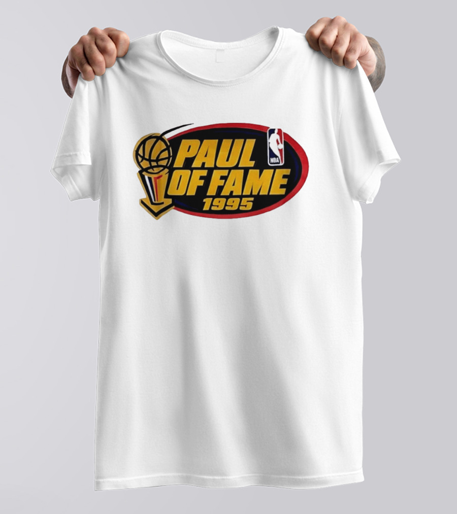 NBA Paul Of Fame 1995 Golden Basketball Trophy Red Oval Frame T-Shirt