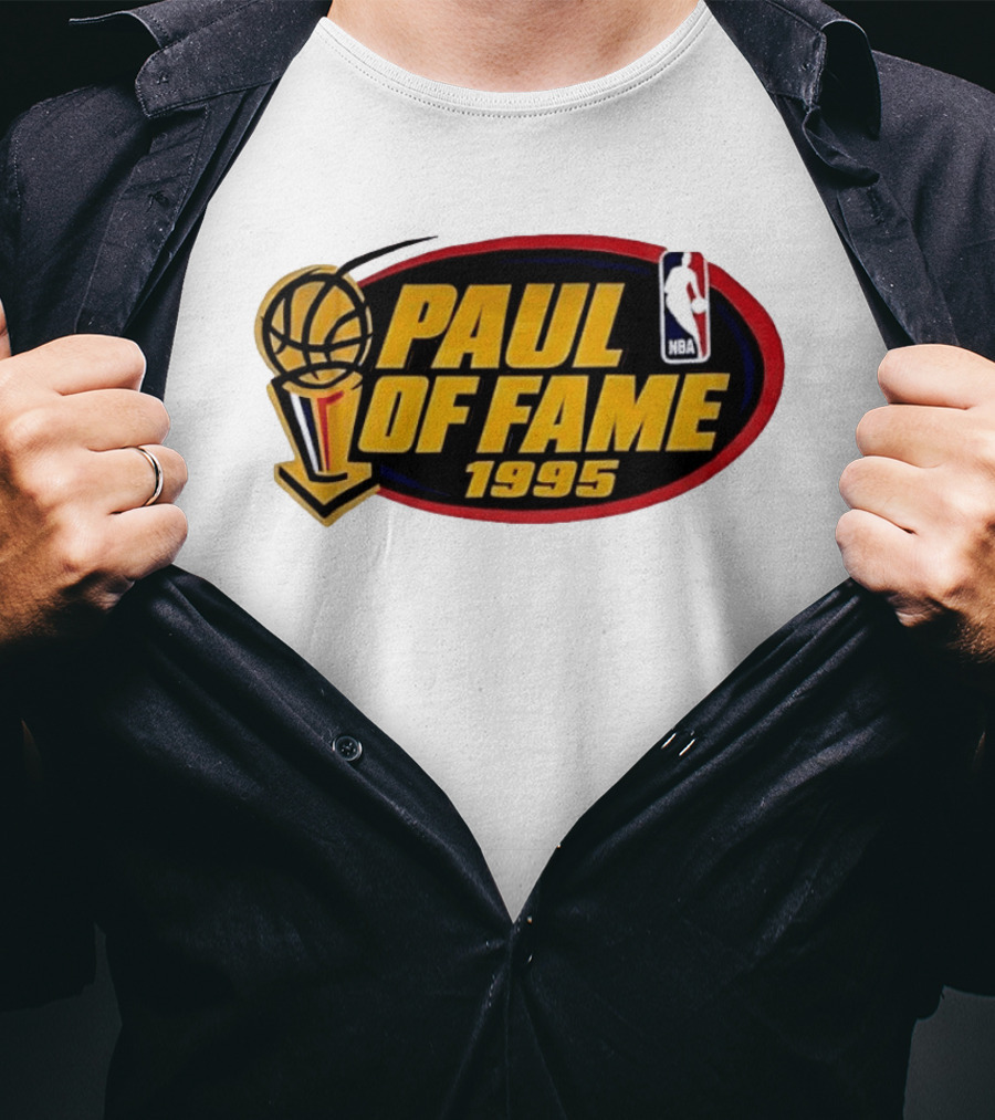 NBA Paul Of Fame 1995 Golden Basketball Trophy Red Oval Frame T-Shirt