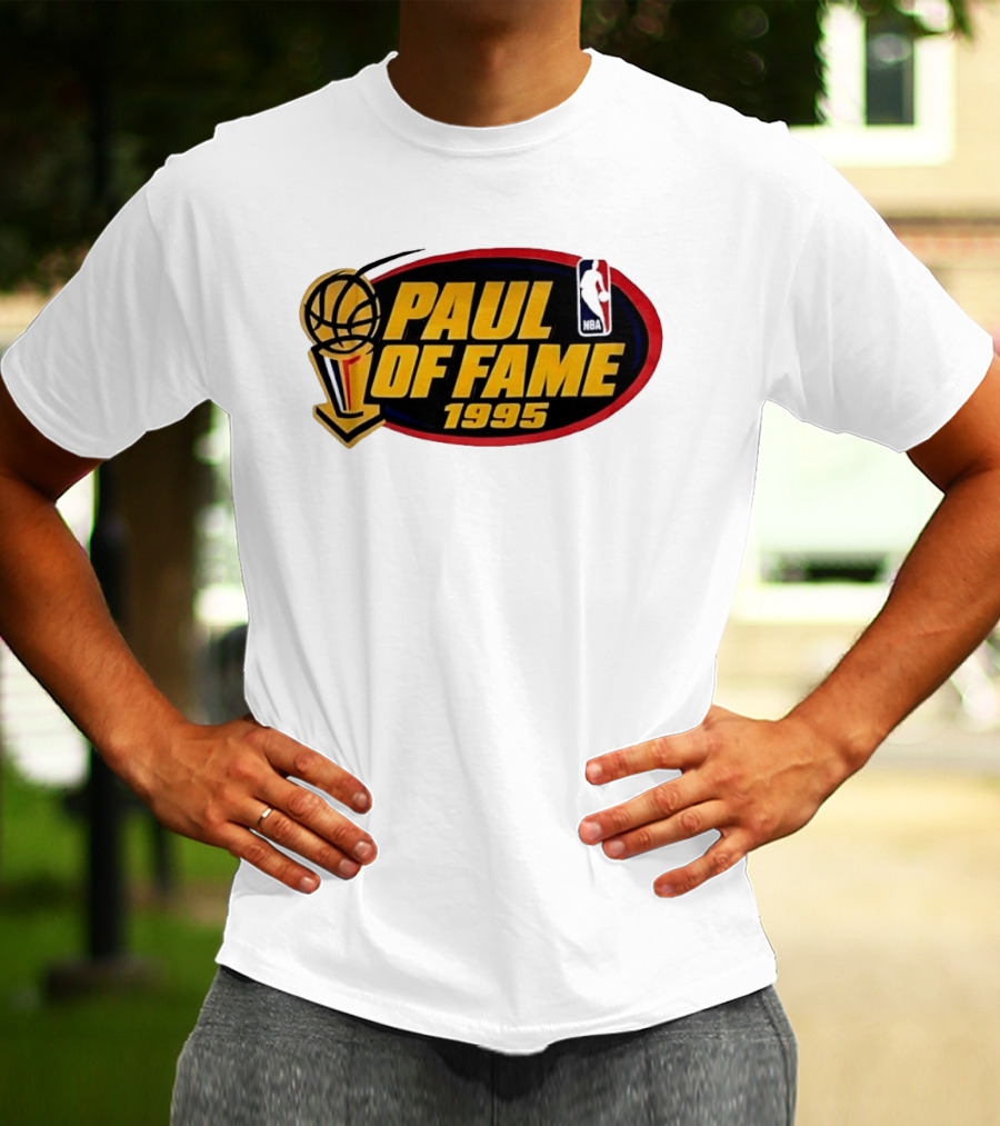 NBA Paul Of Fame 1995 Golden Basketball Trophy Red Oval Frame T-Shirt