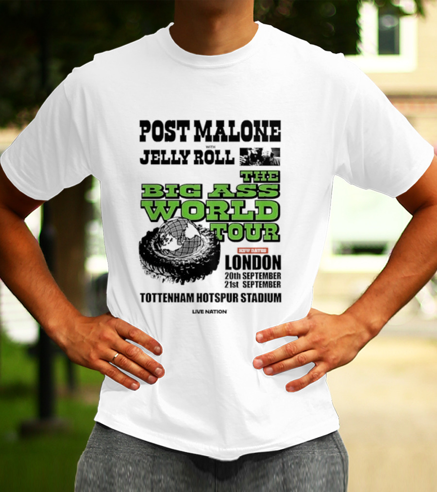 Post Malone Jelly Roll Live Nation The Big Ass World Tour London Tottenham Hotspur Stadium 2023 T-Shirt
