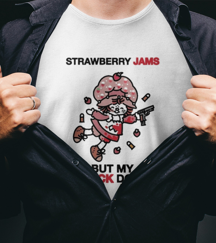 Strawberry Jams But My Glock Don't Funny Strawberry Character With Gun T-Shirt