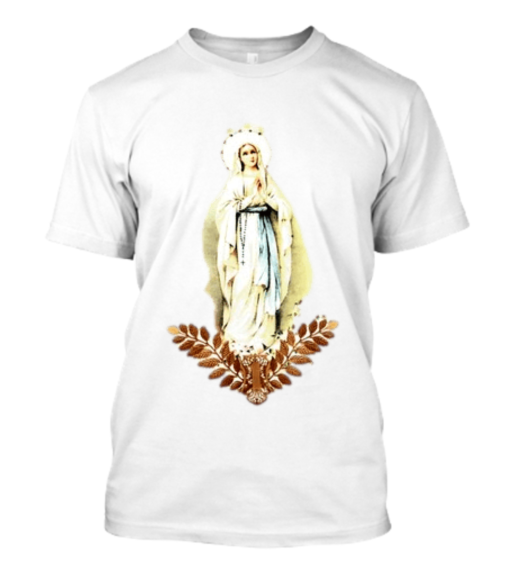 Virgin Mary Rosary Prayer Gold Leaves T-Shirt