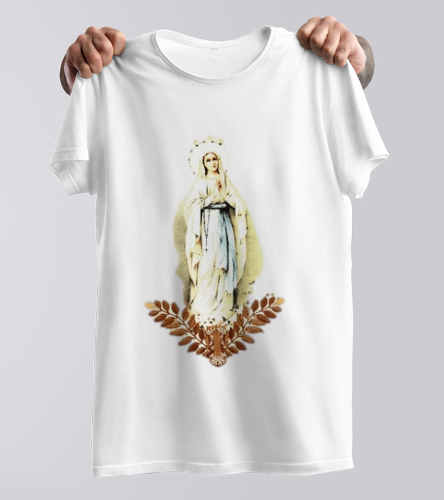 Virgin Mary Rosary Prayer Gold Leaves T-Shirt