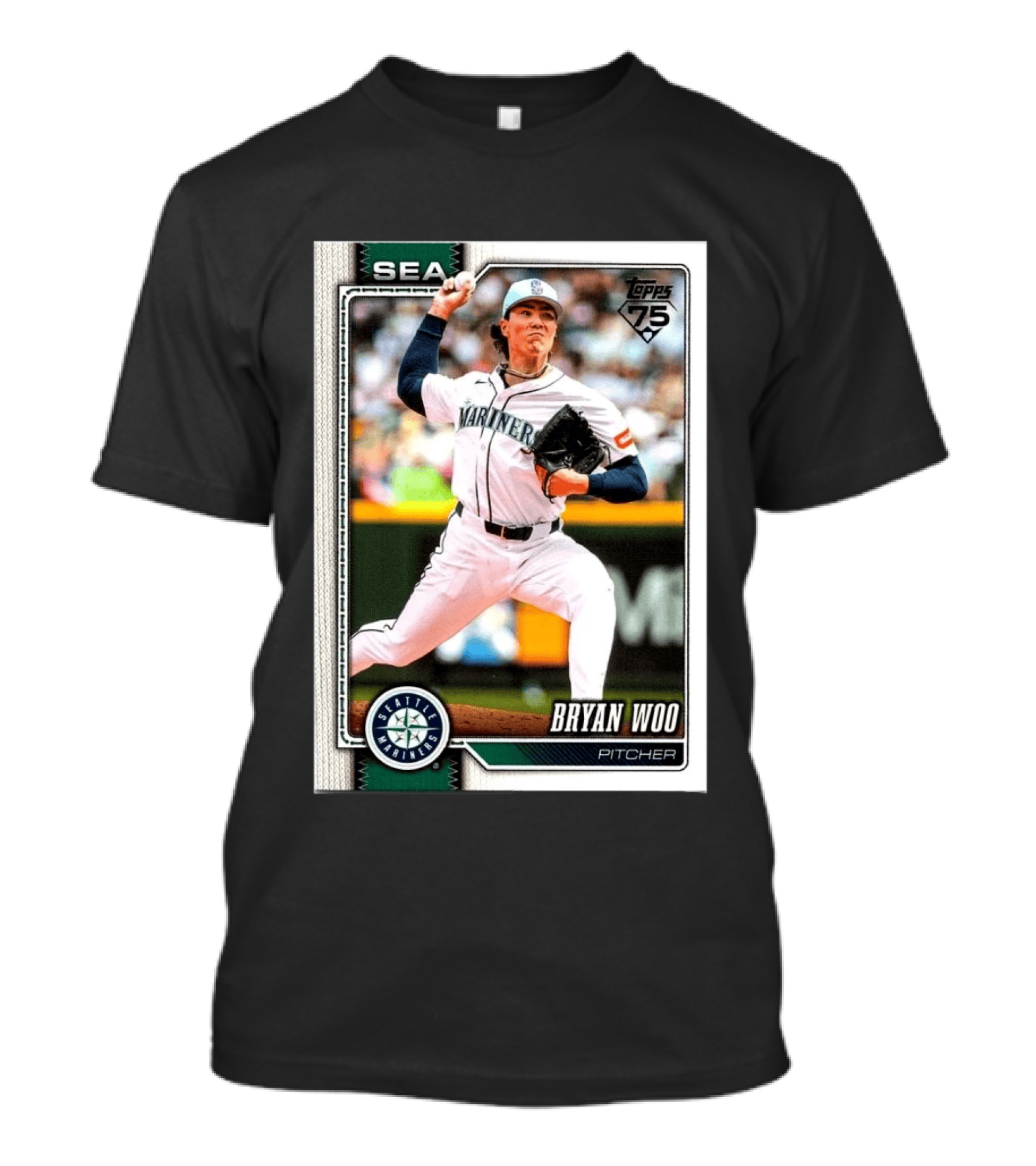 2026 Topps 75th Anniversary Seattle Mariners Bryan Woo Pitcher SEA T-Shirt