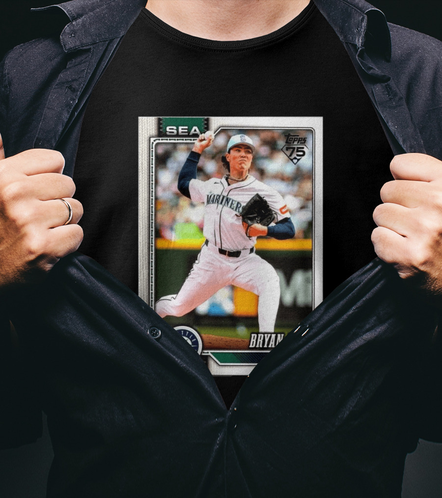 2026 Topps 75th Anniversary Seattle Mariners Bryan Woo Pitcher SEA T-Shirt