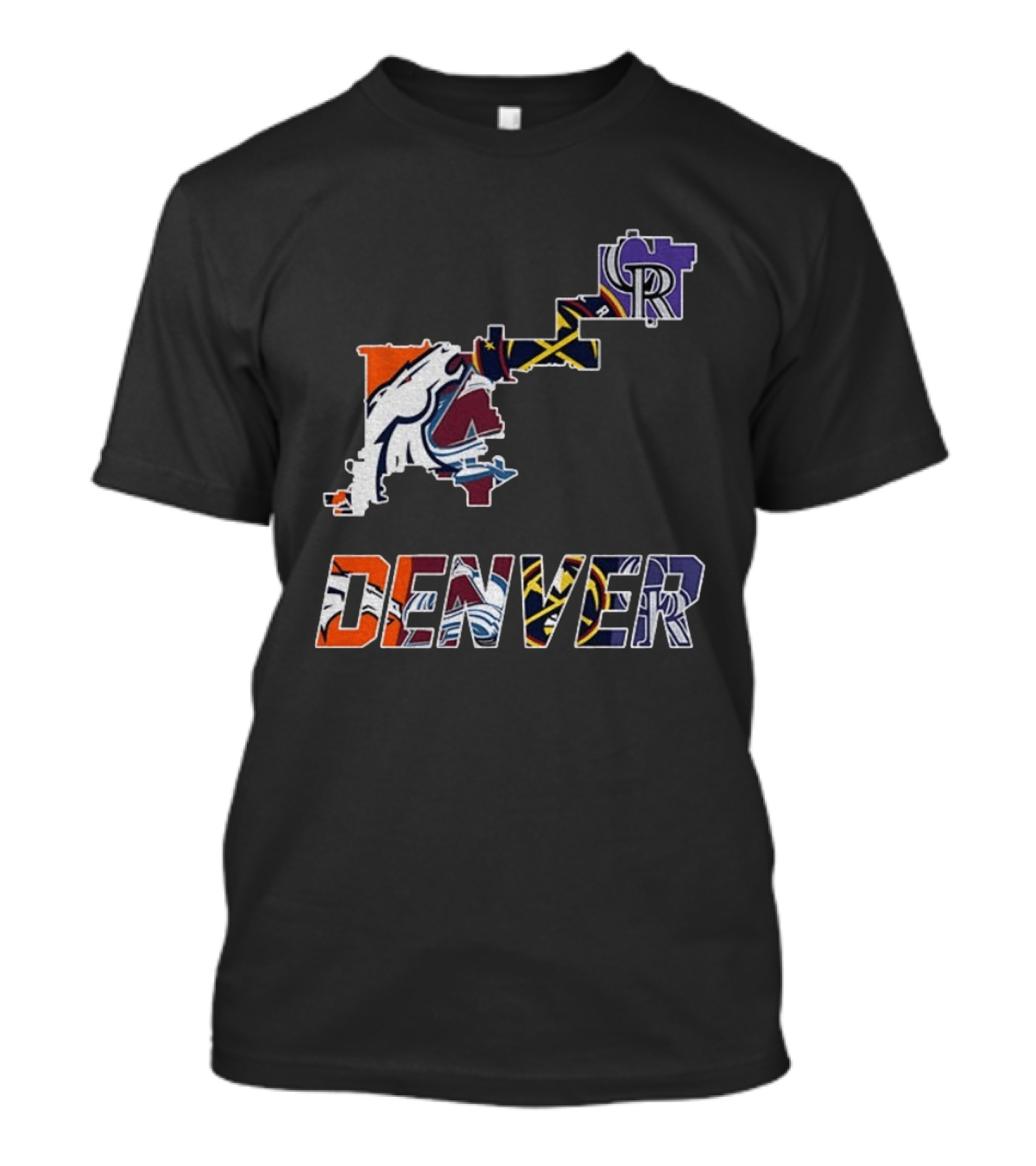 Denver Broncos Nuggets Avalanche Rockies Team Map T-Shirt