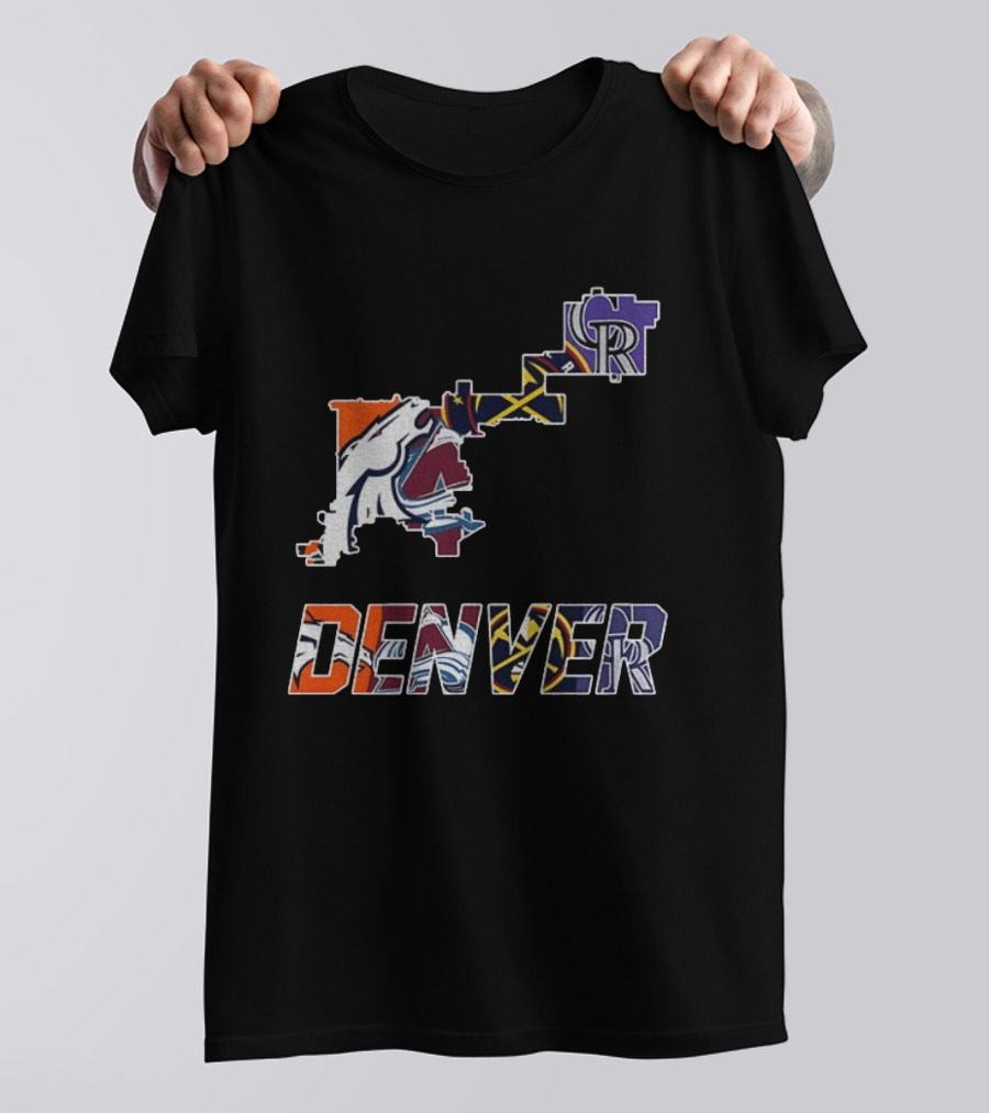 Denver Broncos Nuggets Avalanche Rockies Team Map T-Shirt