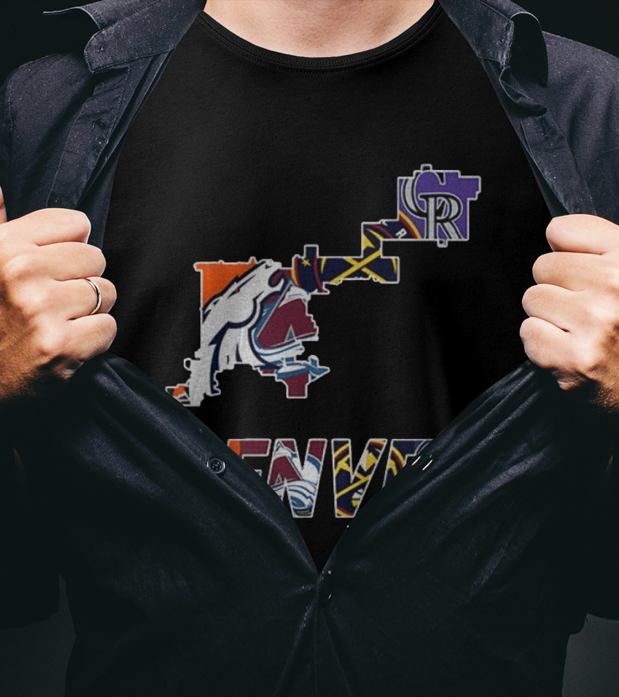 Denver Broncos Nuggets Avalanche Rockies Team Map T-Shirt