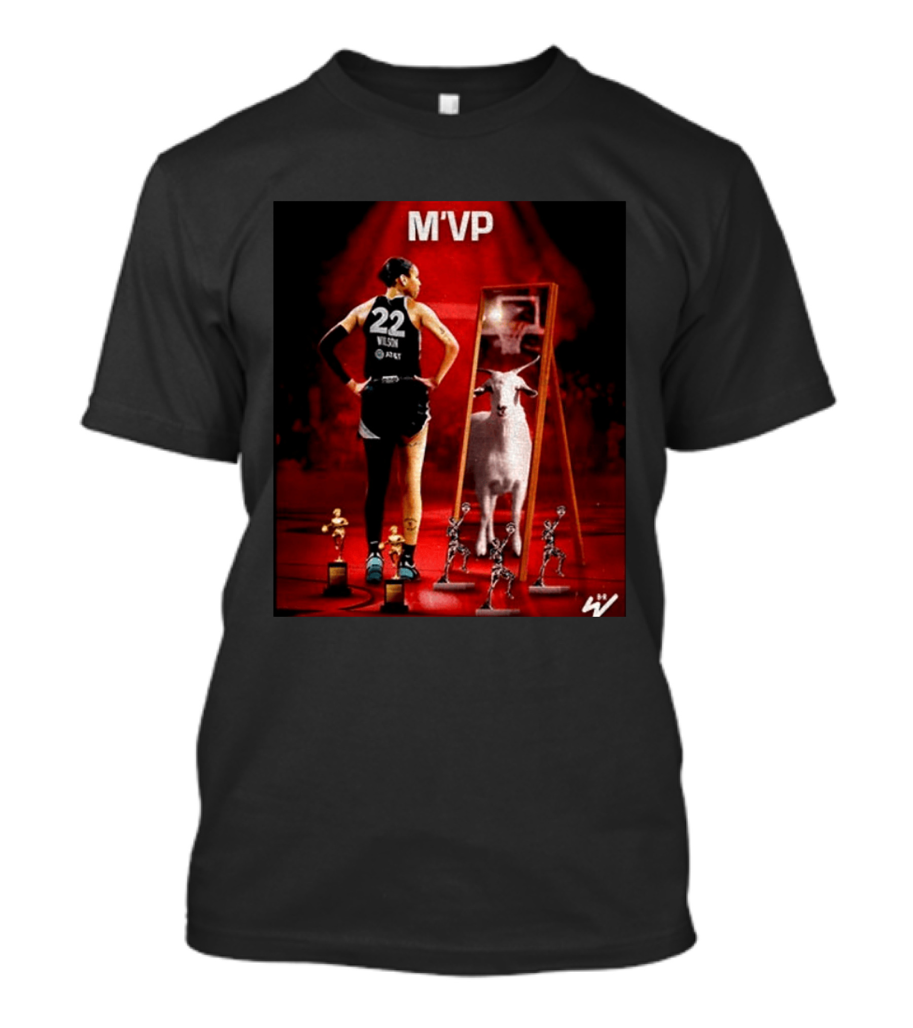 MVP A'ja Wilson Las Vegas Number 22 Goat Reflection Trophies T-Shirt
