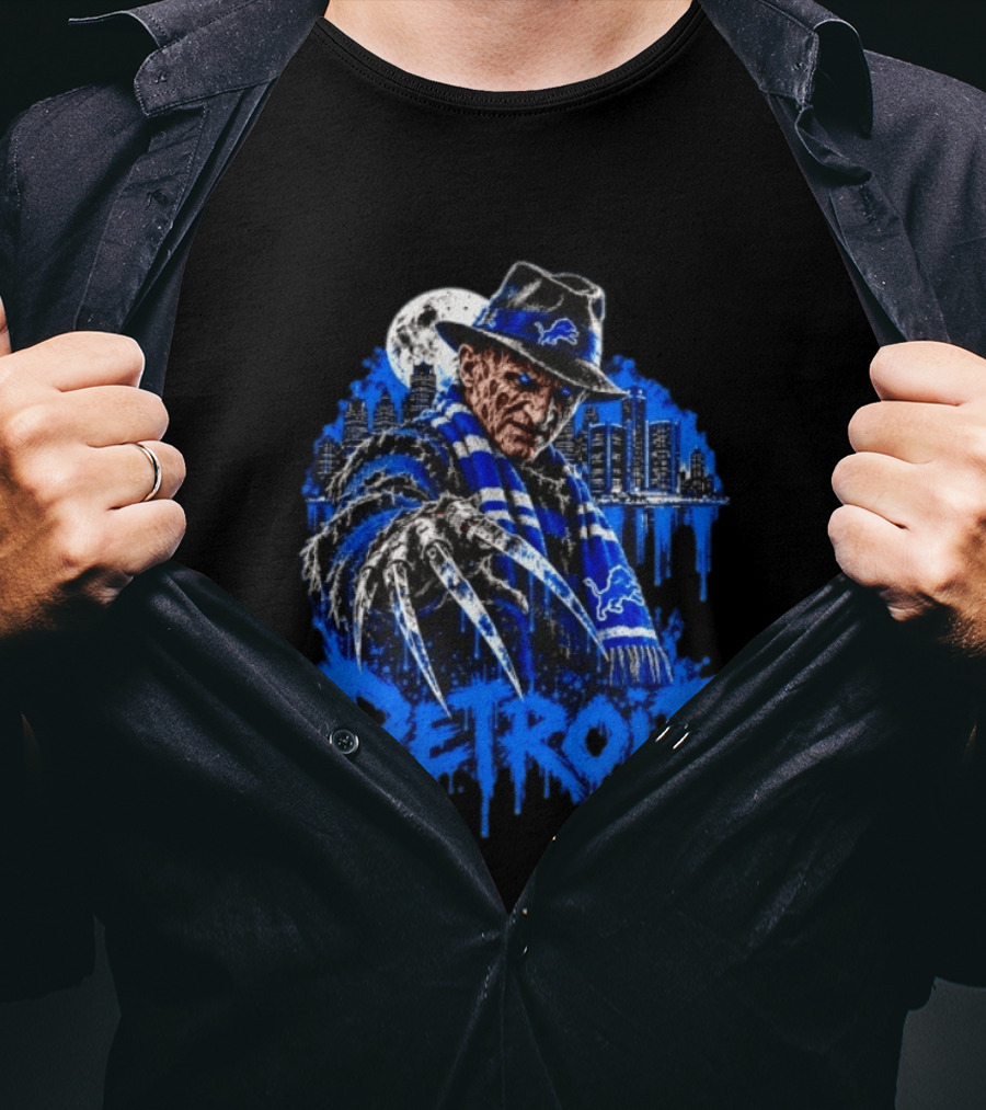 Freddy Krueger Detroit Lions Claw Moon City Skyline Halloween T-Shirt