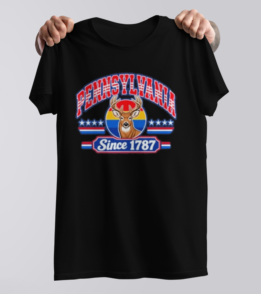 Pennsylvania Deer Vintage Tribute Since 1787 America Stars Stripes T-Shirt