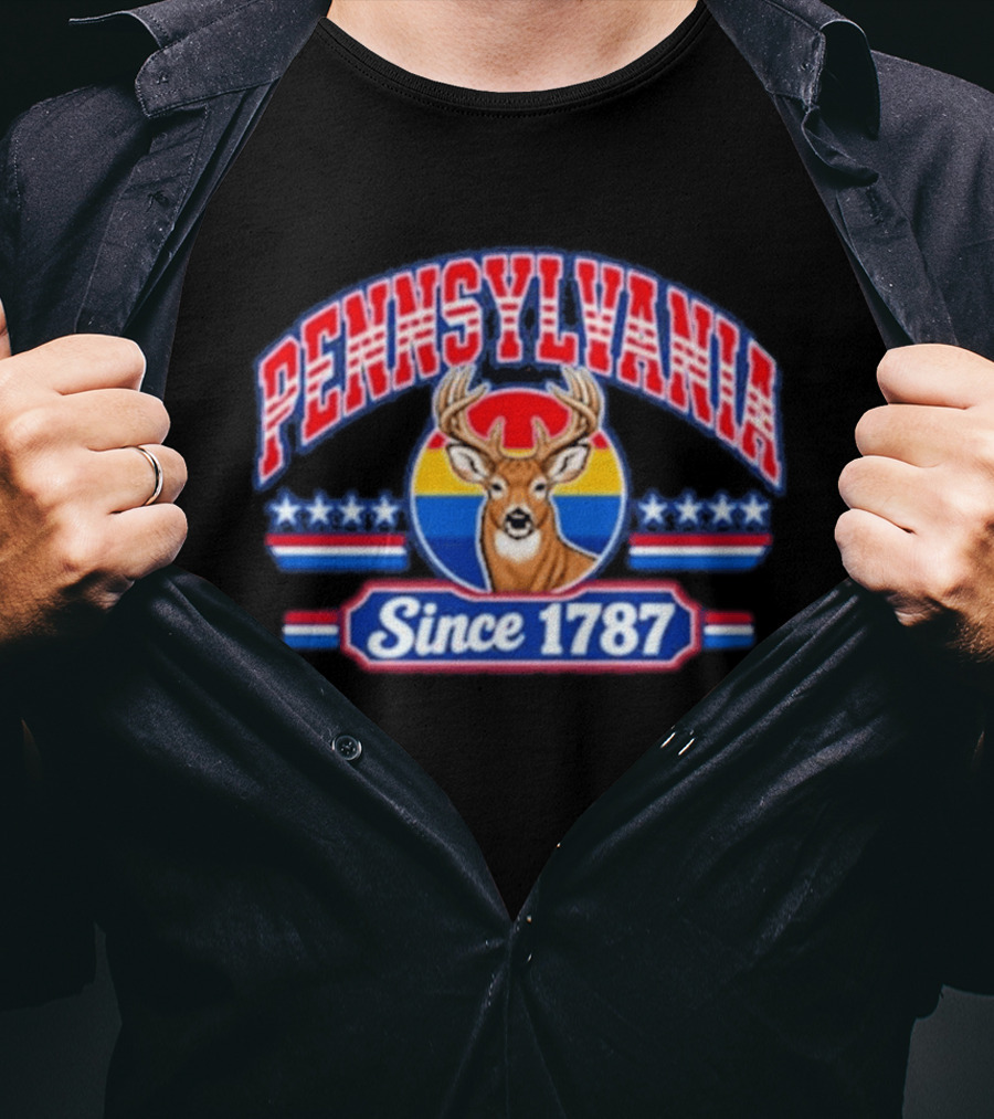 Pennsylvania Deer Vintage Tribute Since 1787 America Stars Stripes T-Shirt