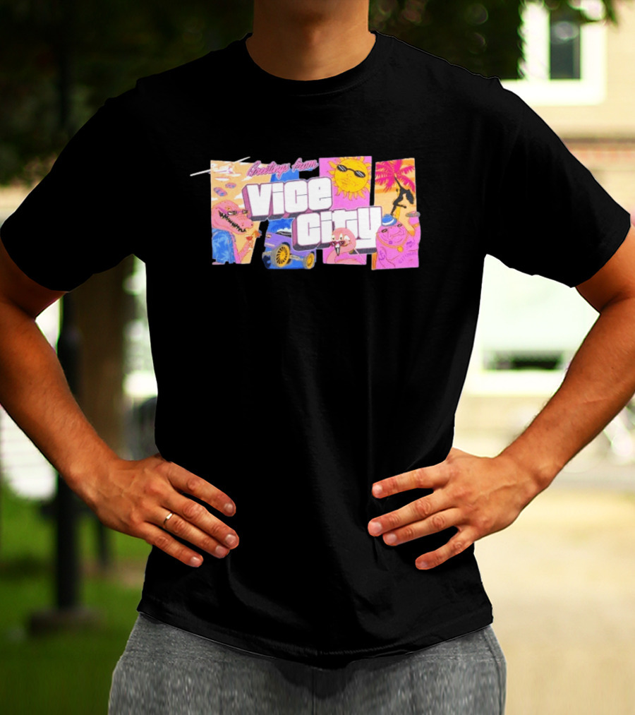 Greetings From Vice City Collage Florida Retro Fun Tropical Vibes T-Shirt