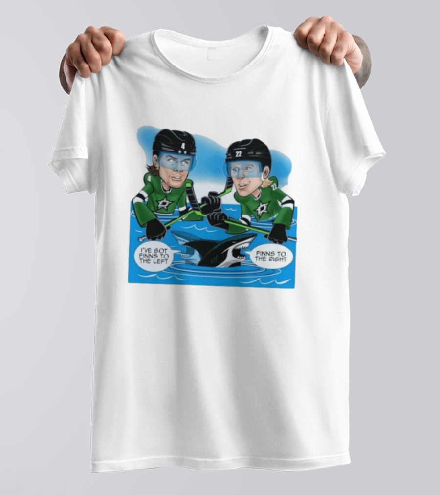 Dallas Stars Finns To The Left Finns To The Right Cartoon Hockey Players T-Shirt