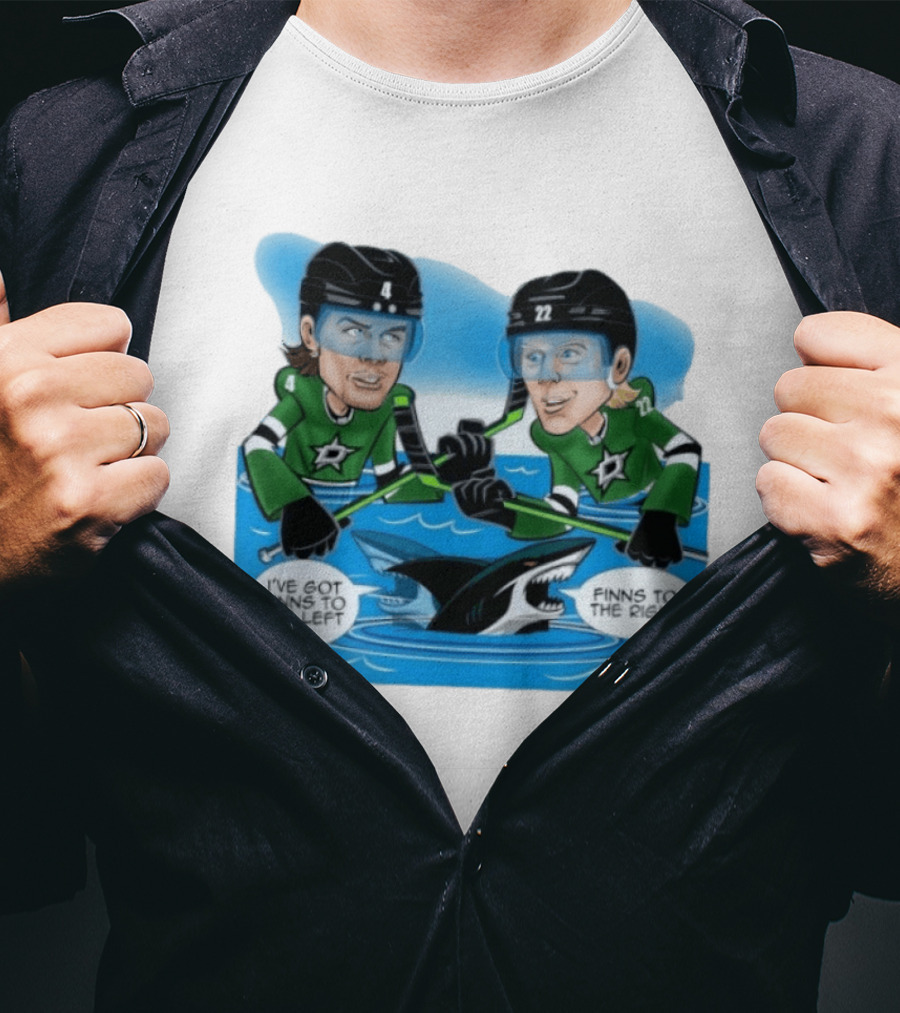 Dallas Stars Finns To The Left Finns To The Right Cartoon Hockey Players T-Shirt
