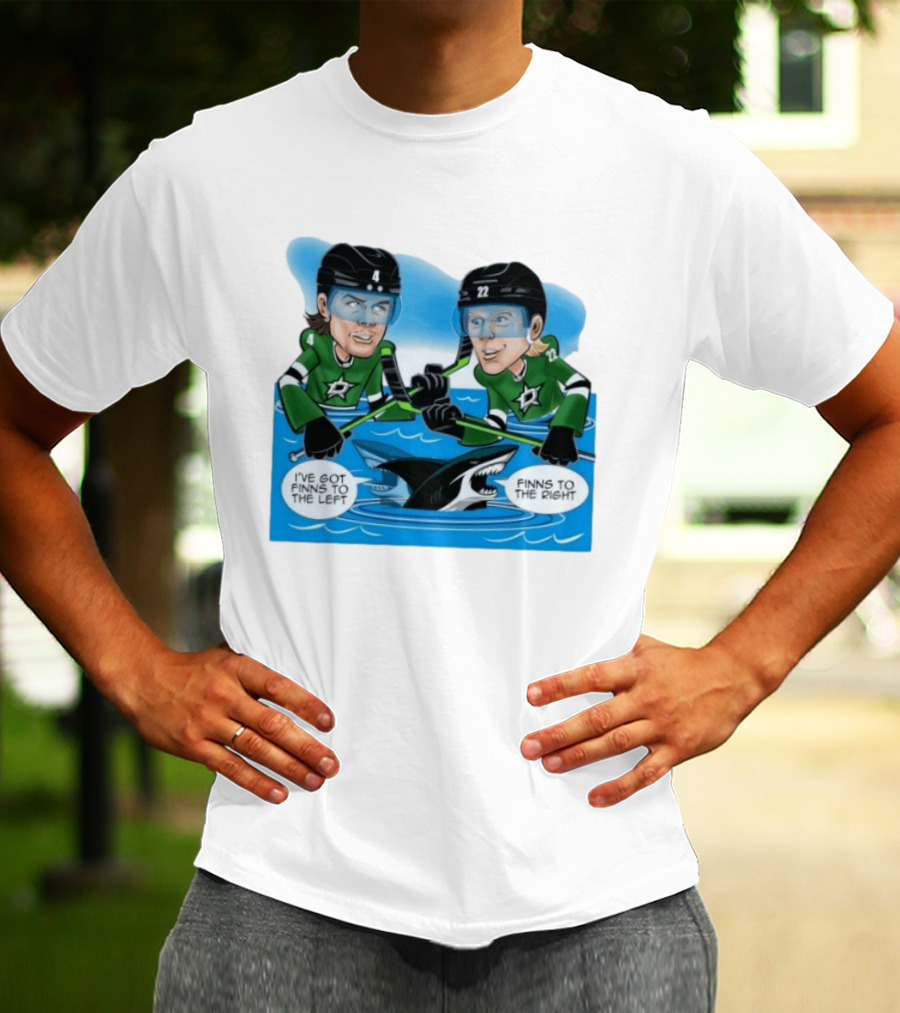 Dallas Stars Finns To The Left Finns To The Right Cartoon Hockey Players T-Shirt