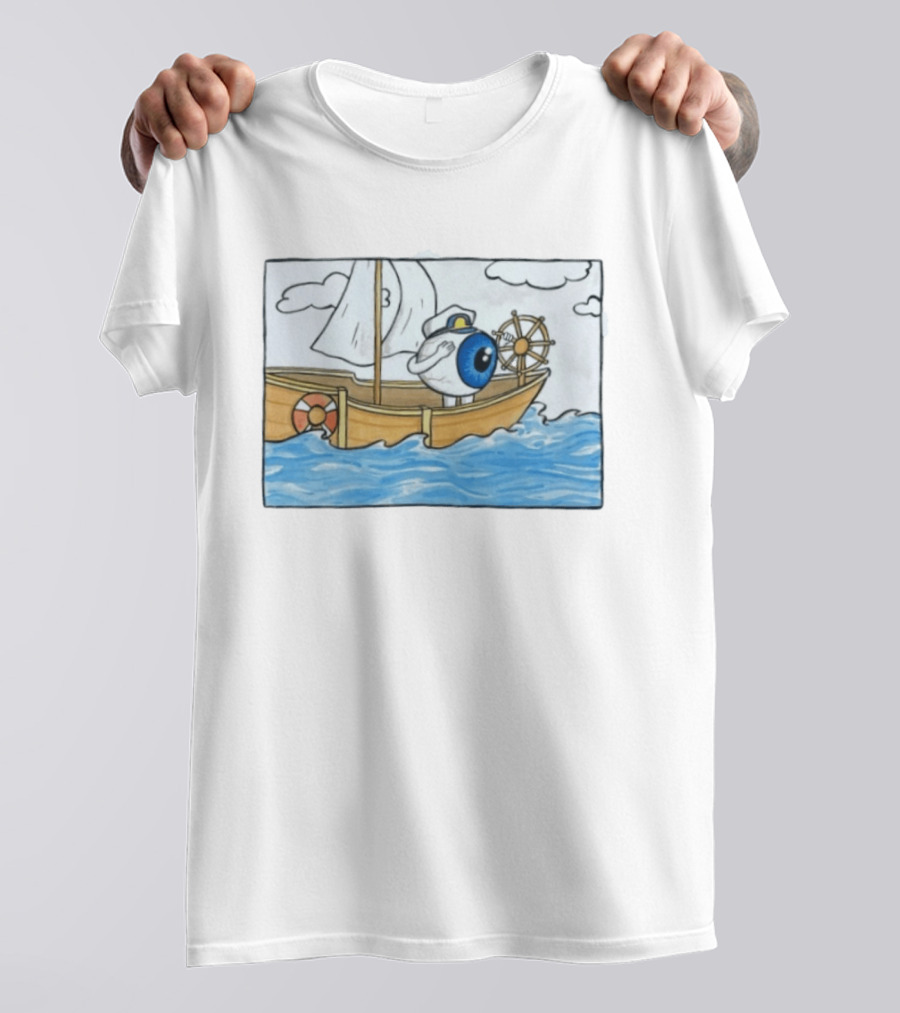 Eye Eye Captain Cartoon Eyeball Sailor Steering Ship Ocean Waves T-Shirt