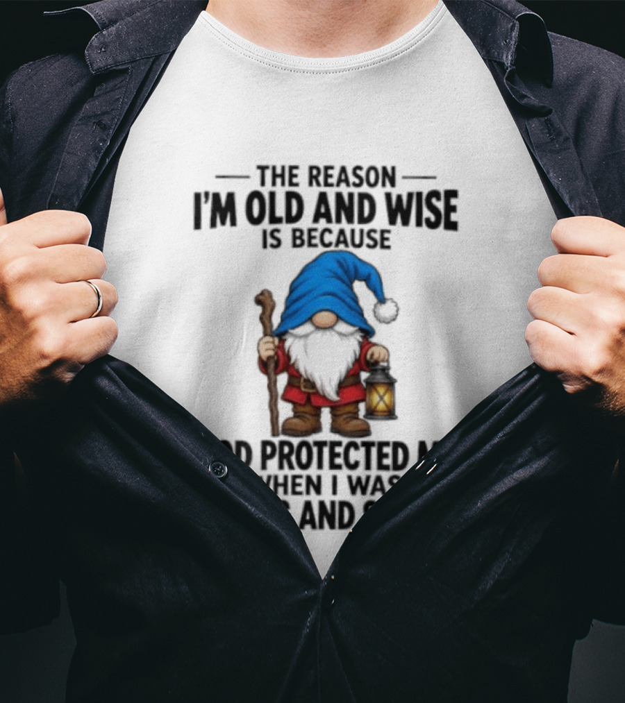 Gnome The Reason I'm Old And Wise Is Because God Protected Me When I Was Young And Stupid Lantern T-Shirt