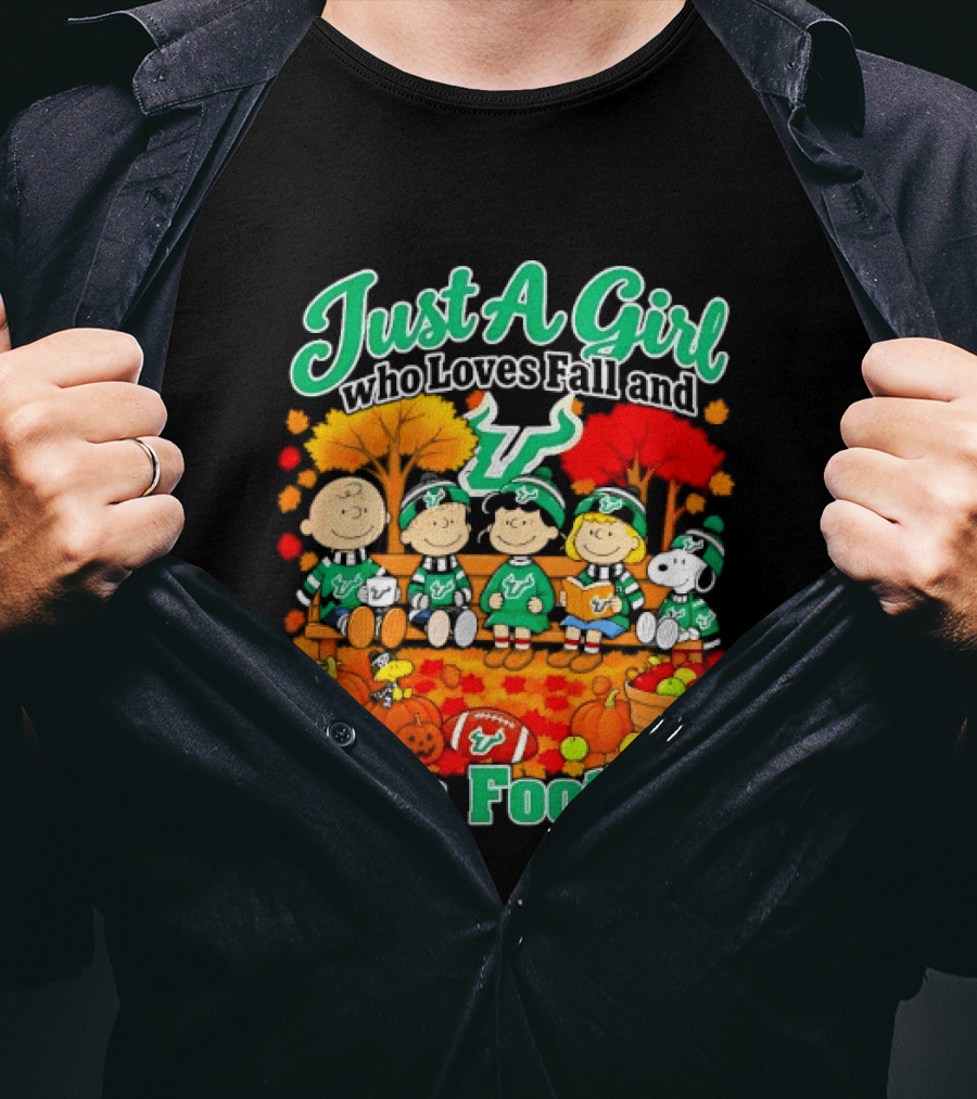 South Florida Bulls Charlie Brown Snoopy Just A Girl Who Loves Fall Football T-Shirt