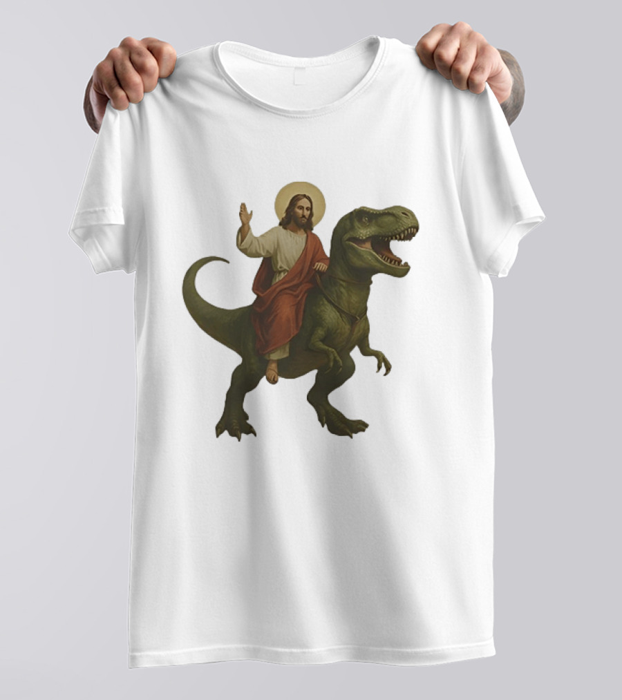Jesus Riding Tyrannosaurus Rex Dinosaur T-Shirt