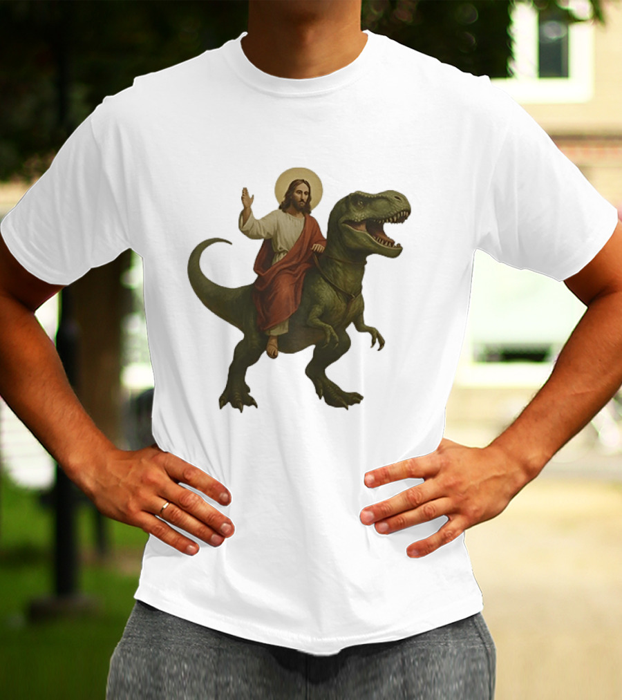 Jesus Riding Tyrannosaurus Rex Dinosaur T-Shirt