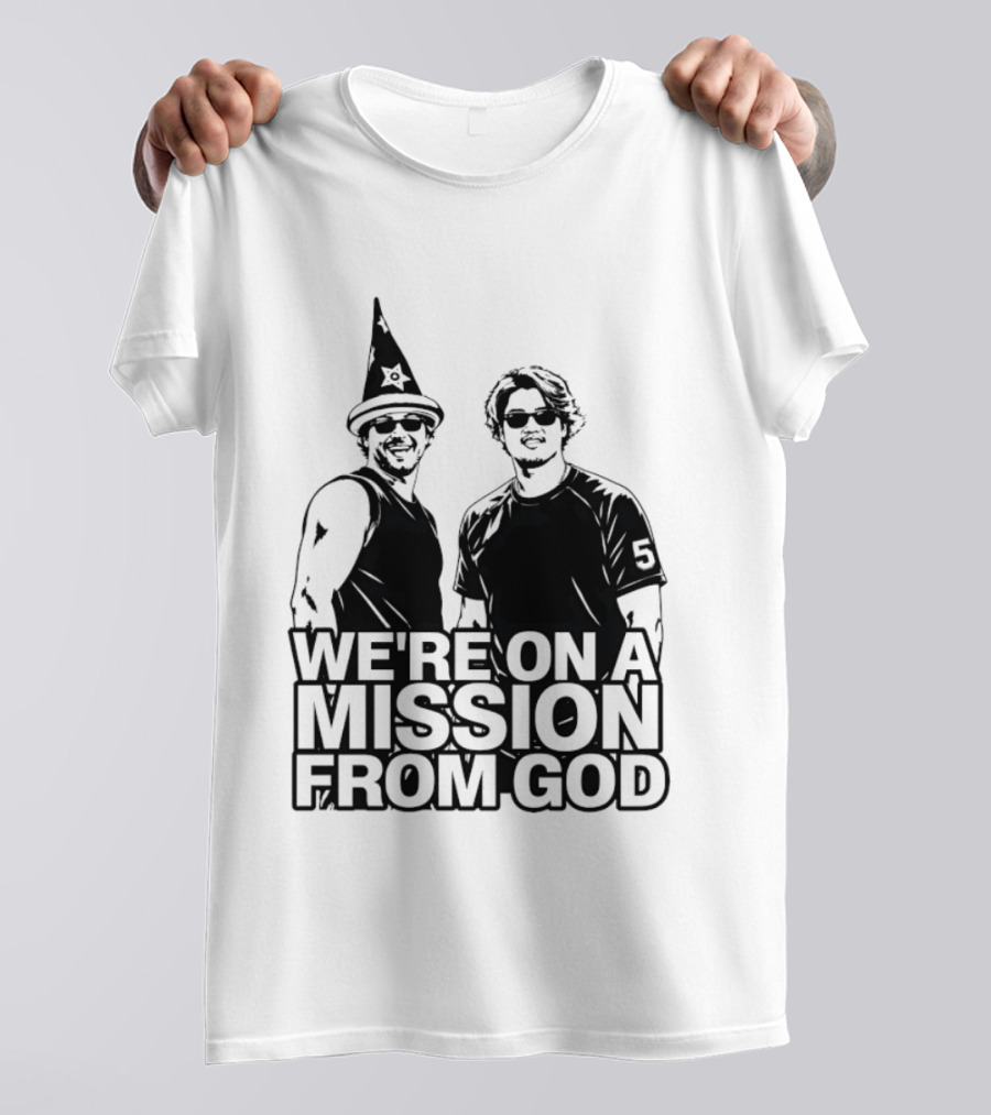 We're On A Mission From God Blues Brothers Wizard Hat Sunglasses T-Shirt