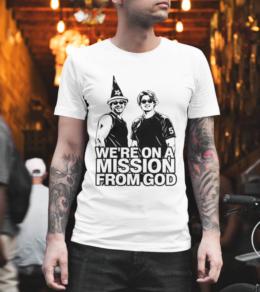 We're On A Mission From God Blues Brothers Wizard Hat Sunglasses T-Shirt
