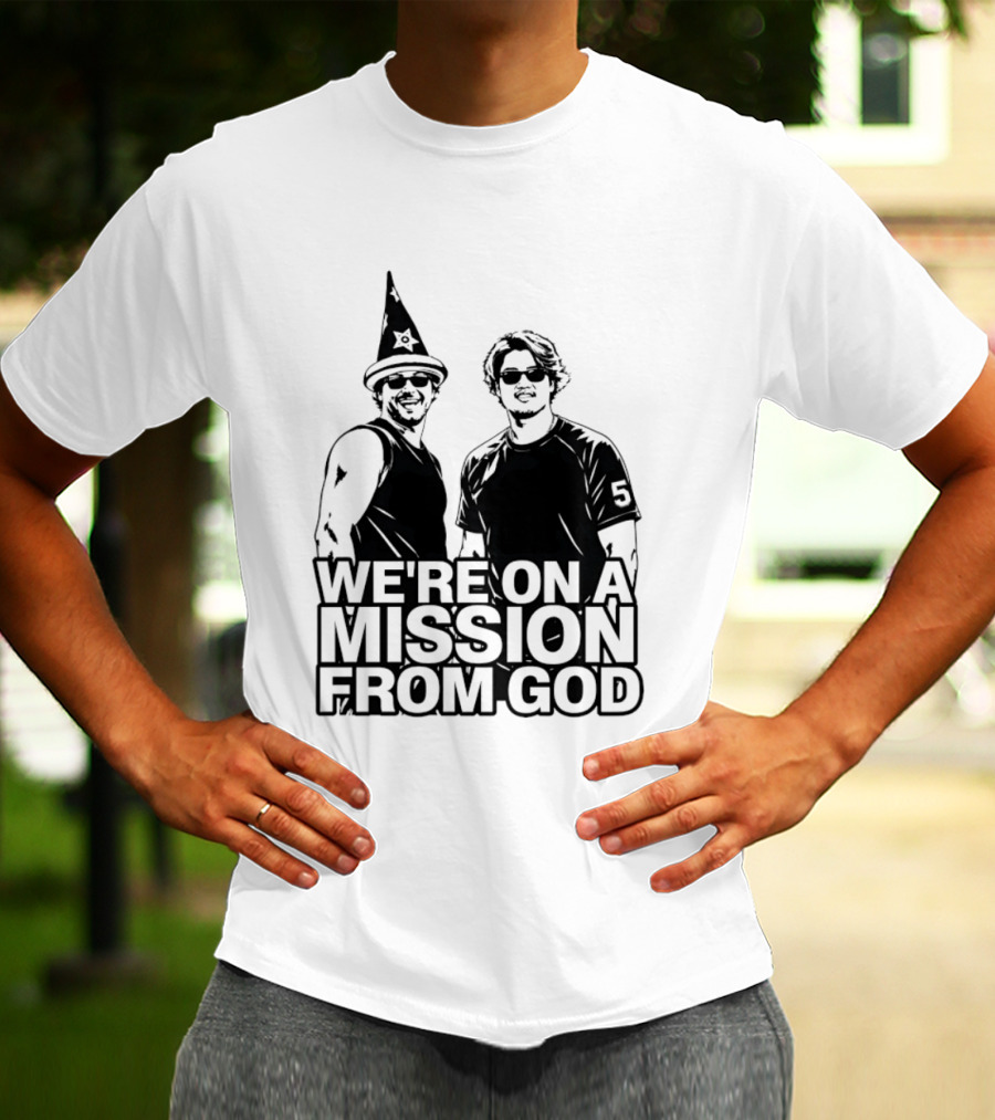 We're On A Mission From God Blues Brothers Wizard Hat Sunglasses T-Shirt