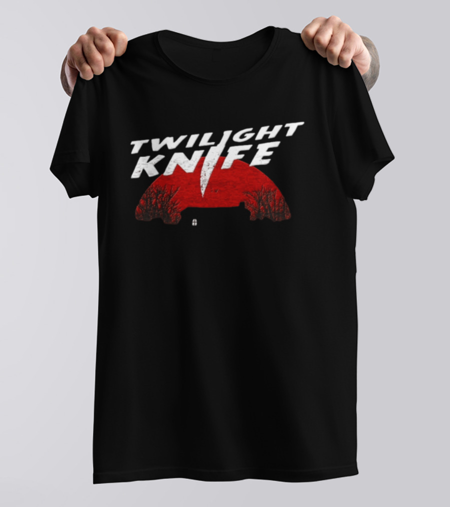 Twilight Knife Red Moon With Trees And House T-Shirt