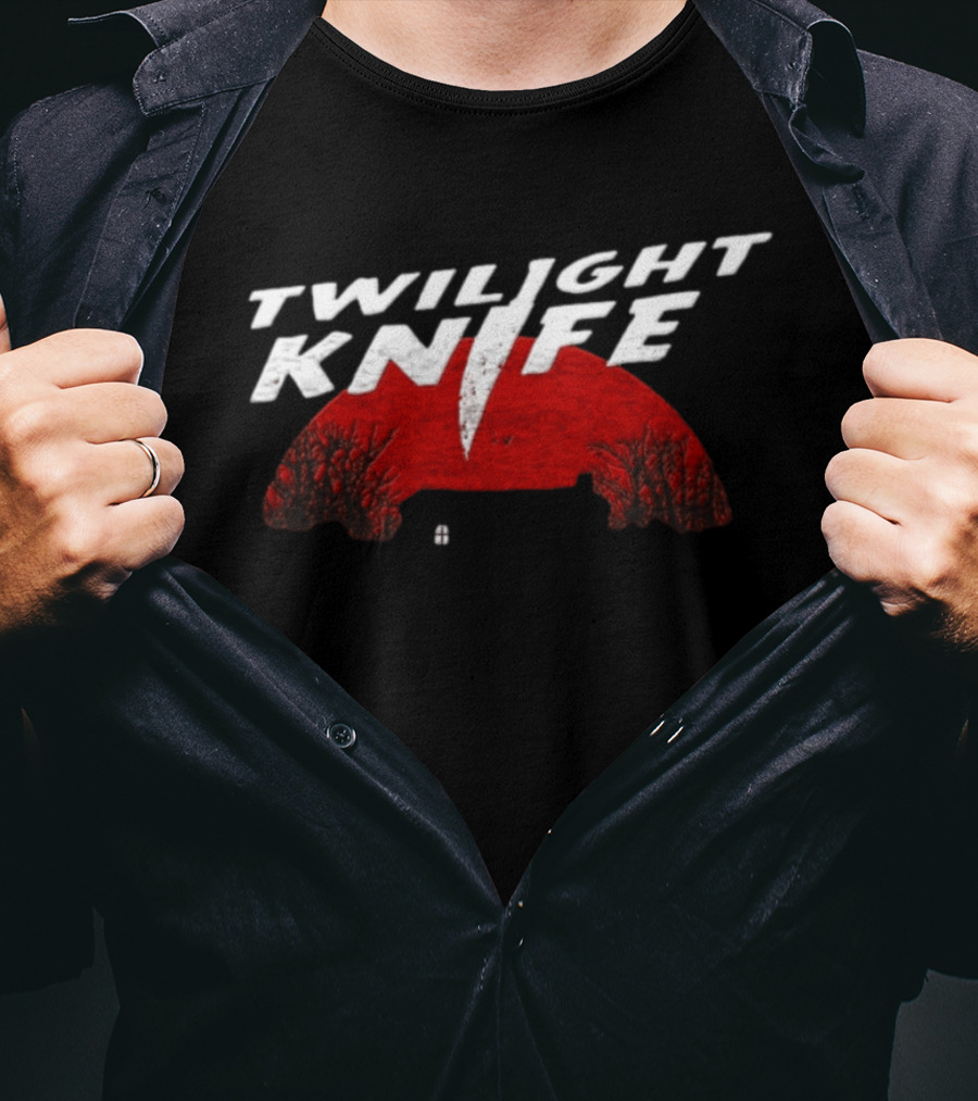 Twilight Knife Red Moon With Trees And House T-Shirt