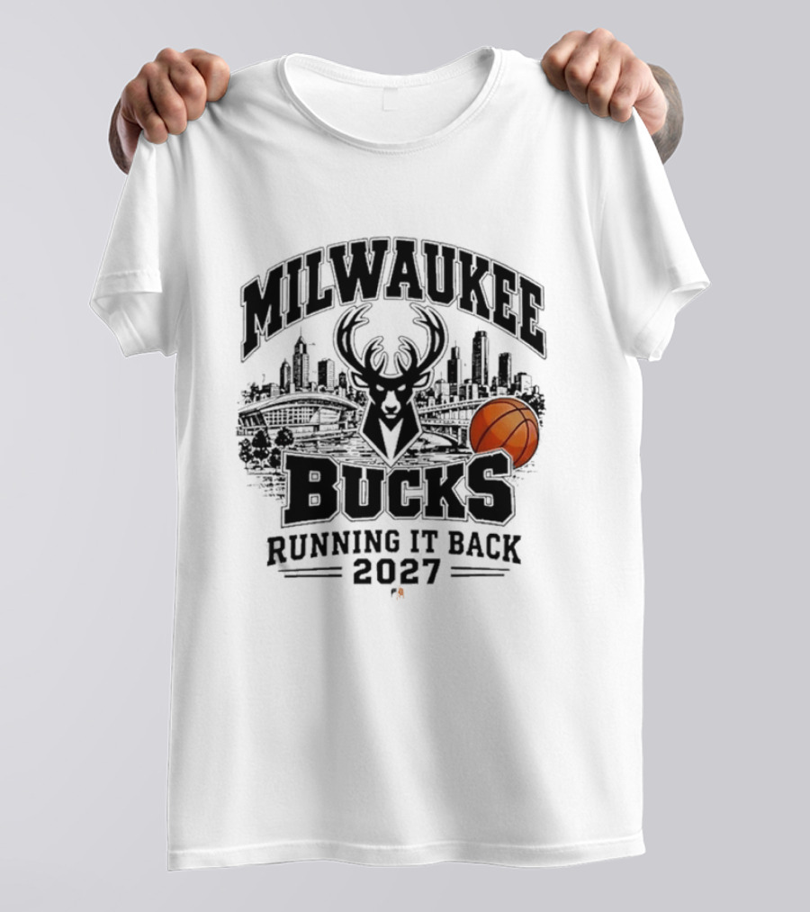 Milwaukee Bucks Running It Back 2027 Basketball Skyline T-Shirt