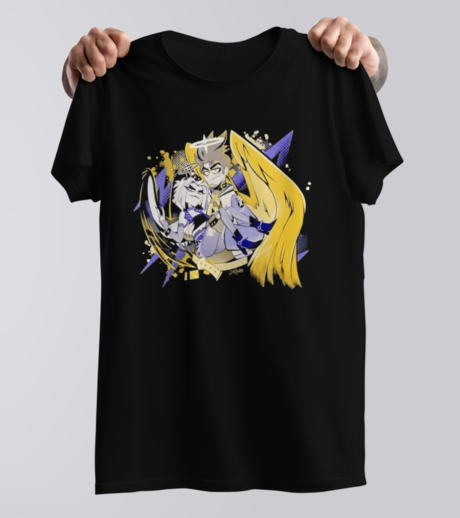 Adam And Lute Hazbin Hotel Characters With Golden Wings And Halos T-Shirt