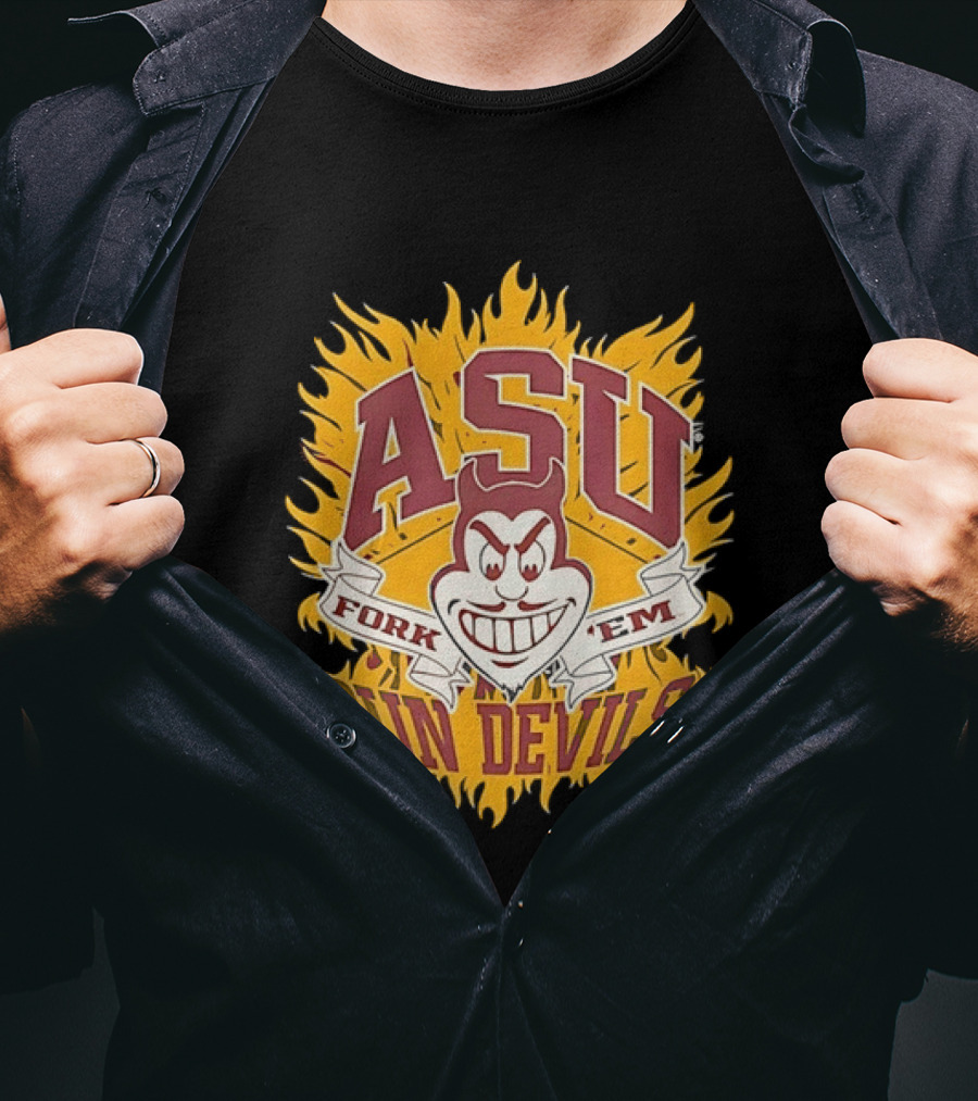 ASU Sun Devils Fork 'Em Arizona State University Fiery T-Shirt