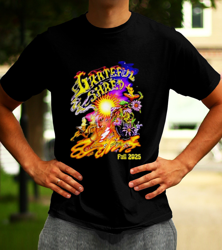 Grateful Shred Fall 2025 Psychedelic Sunburst Jam Band Vibrant Festival T-Shirt