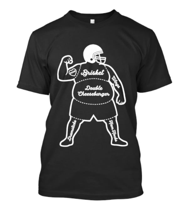 Butcher Diagram Brisket Double Cheeseburger Wings Football Player T-Shirt