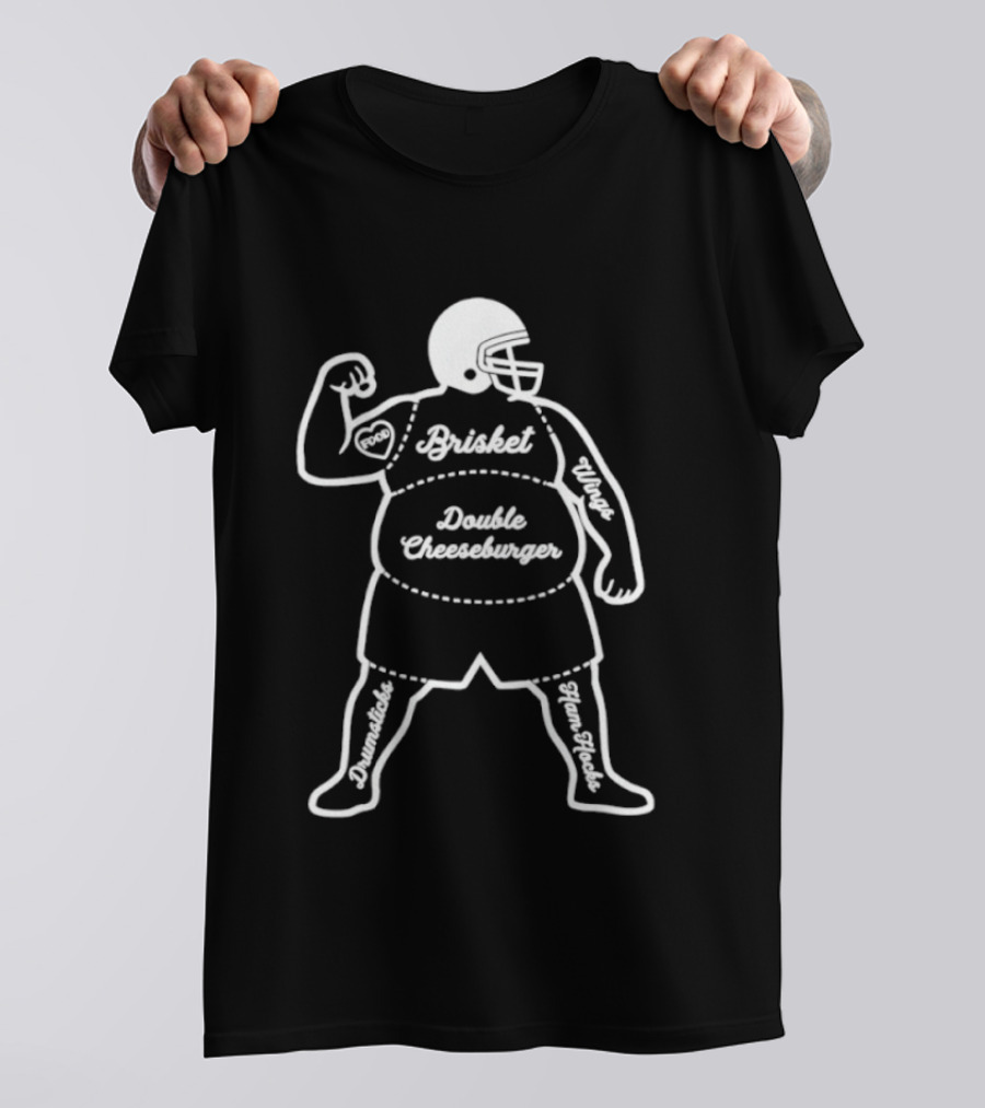 Butcher Diagram Brisket Double Cheeseburger Wings Football Player T-Shirt