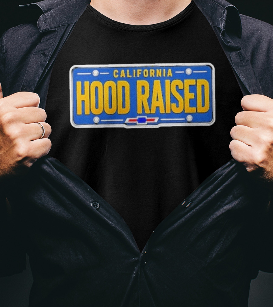 California Hood Raised Chevrolet License Plate Blue Yellow T-Shirt