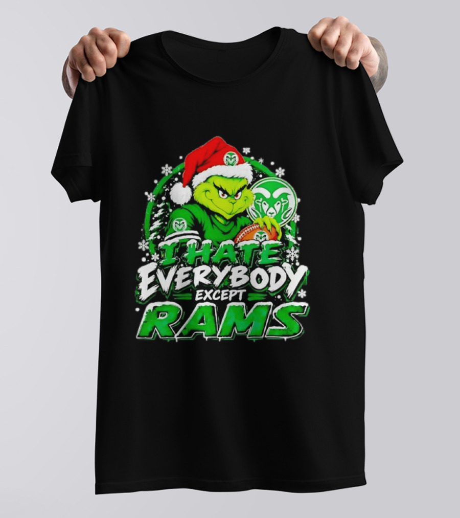 I Hate Everybody Except Rams Grinch Colorado State Rams Christmas T-Shirt