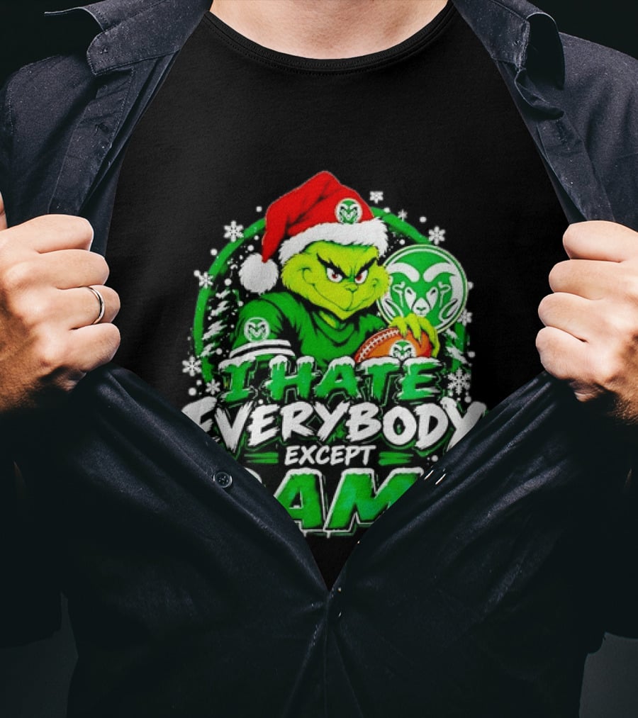 I Hate Everybody Except Rams Grinch Colorado State Rams Christmas T-Shirt