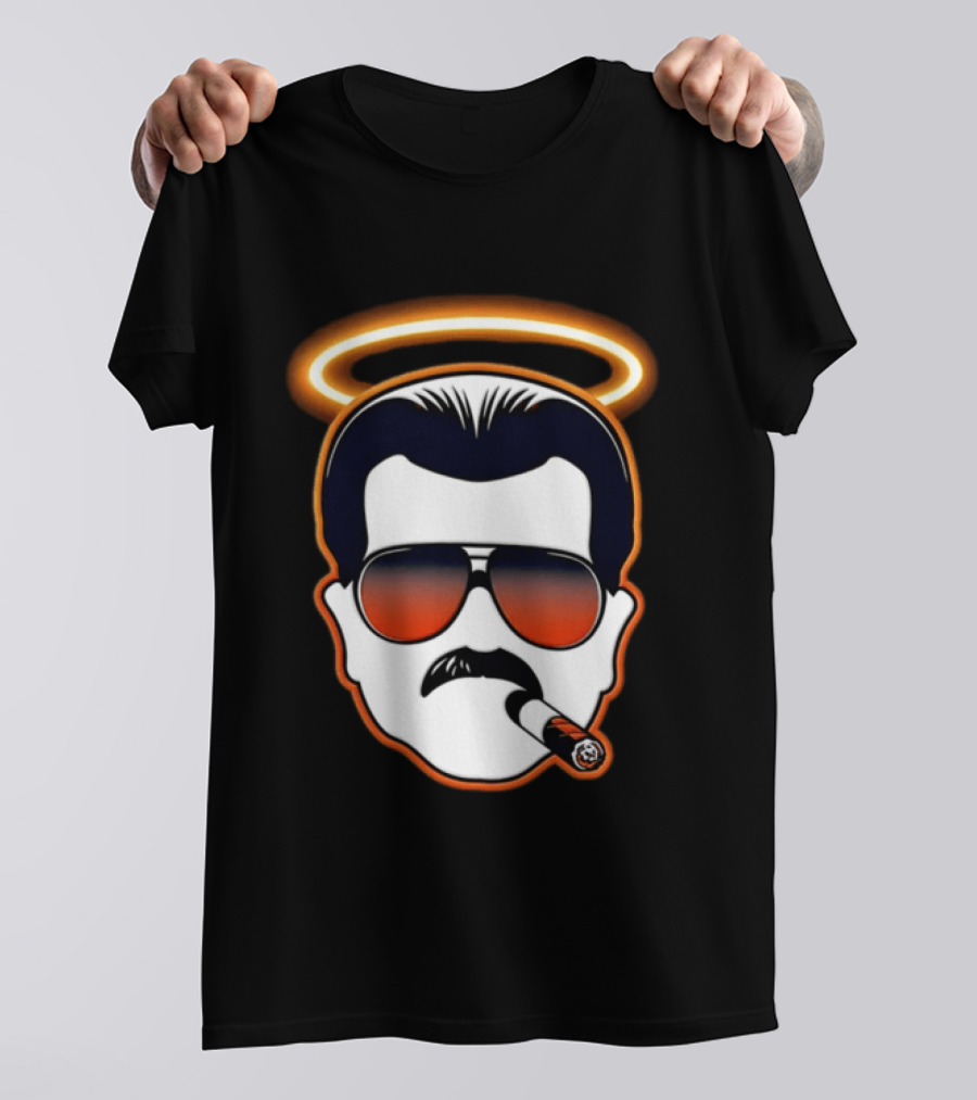 Rip Mike Ditka Chicago Bear Face Sunglasses Mustache Cigar Halo T-Shirt