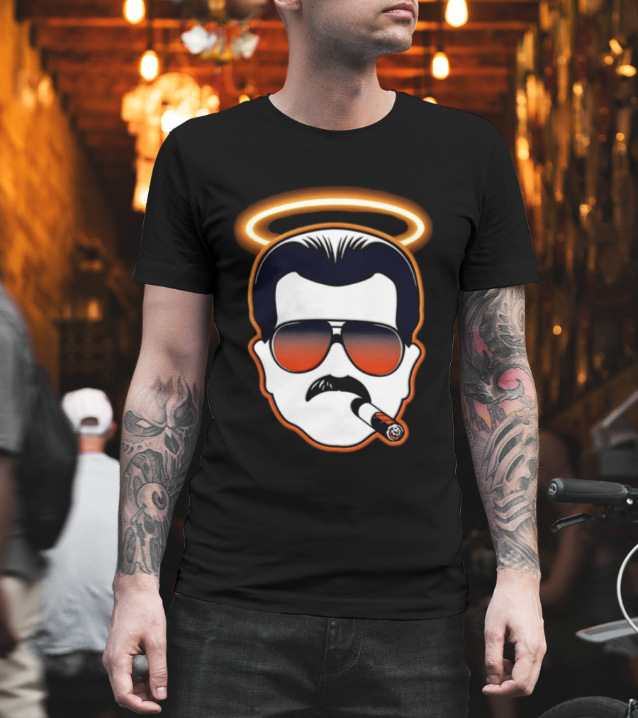 Rip Mike Ditka Chicago Bear Face Sunglasses Mustache Cigar Halo T-Shirt
