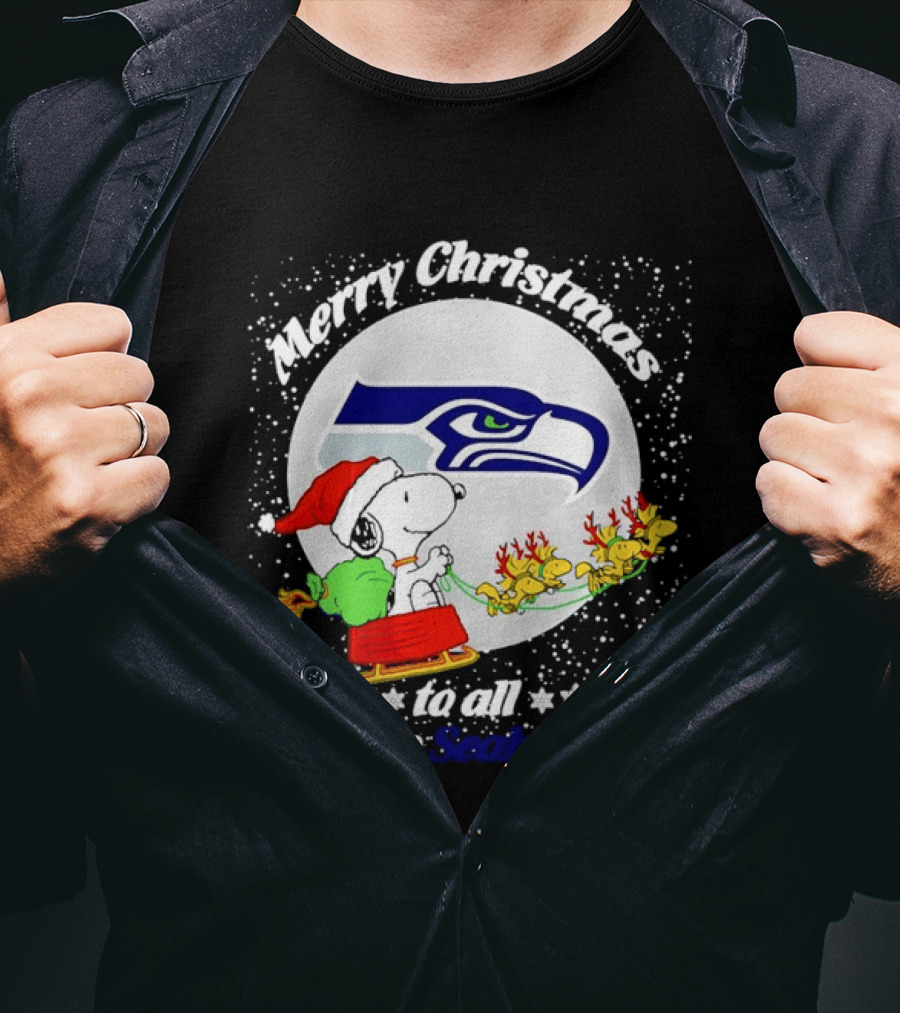 Snoopy Merry Christmas Seahawk Fans Festive Holiday Greeting T-Shirt