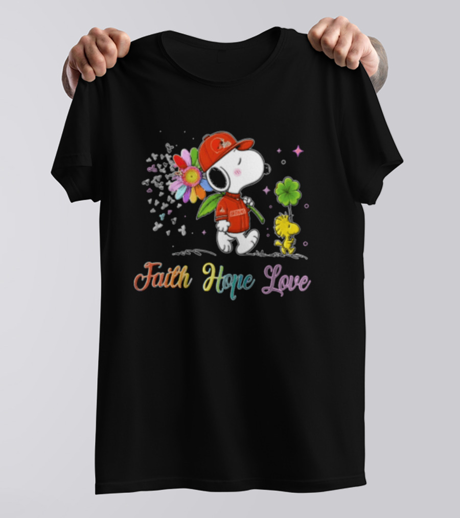 Cleveland Browns Snoopy Woodstock Faith Hope Love Flower Clover T-Shirt